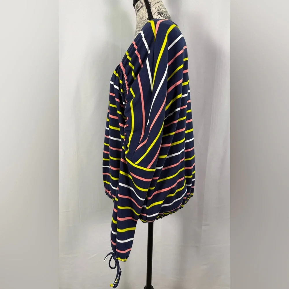 Project RUNWAY Multicolor Striped Blouse| Drawstring Sleeves| Bubble Hem Size M - Picture 6 of 11